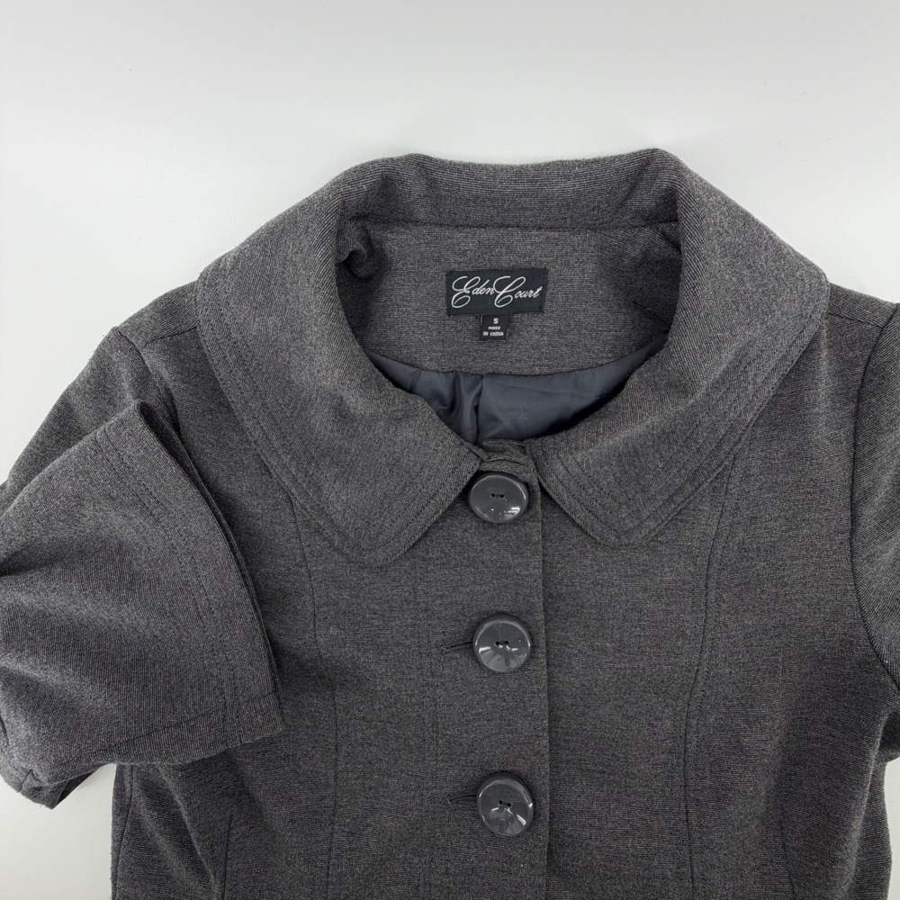 Eden Court Charcoal Grey Button Front Flared Sleeve Blazer Jacket Women's Size S